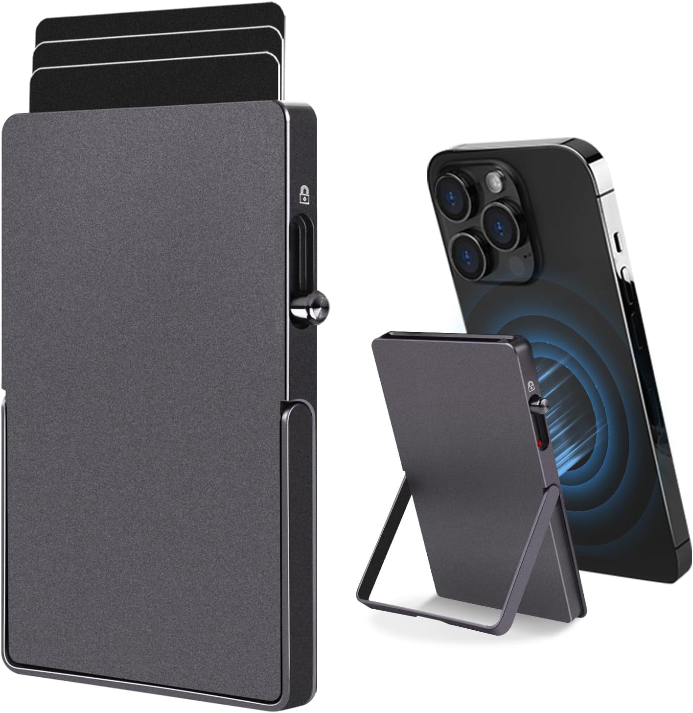 RFID Blocking Wallet Minimalist Slim Card Holder for Magsafe with Adjustable Stand,