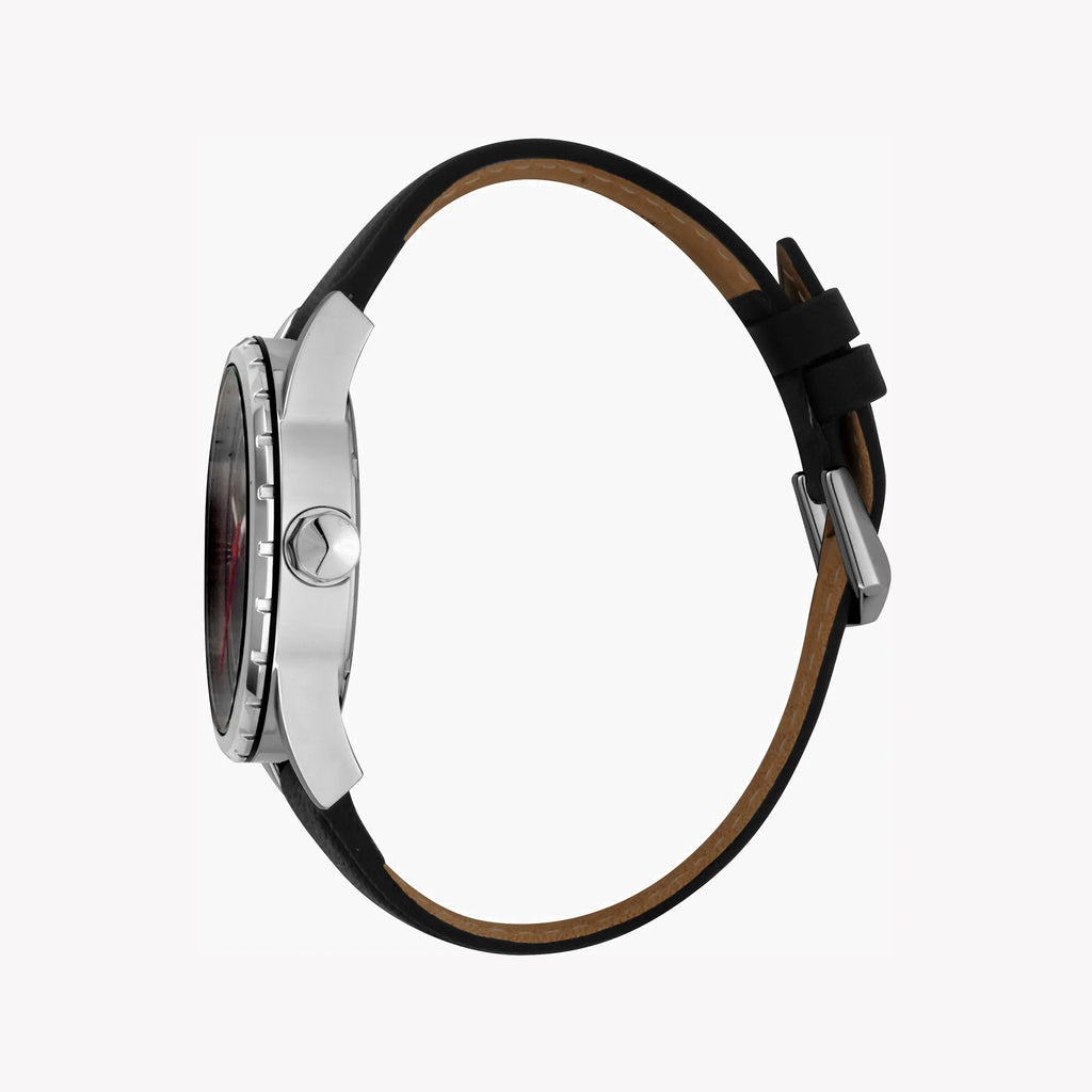 Just Cavalli Men's Black Leather Watch, Silver Case | Jc1g082l0525