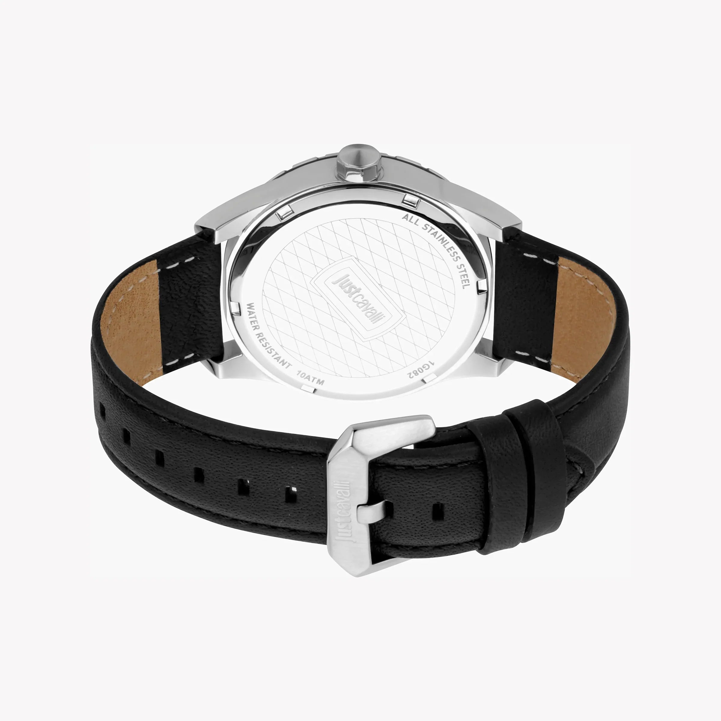 Just Cavalli Men's Black Leather Watch, Silver Case | Jc1g082l0525